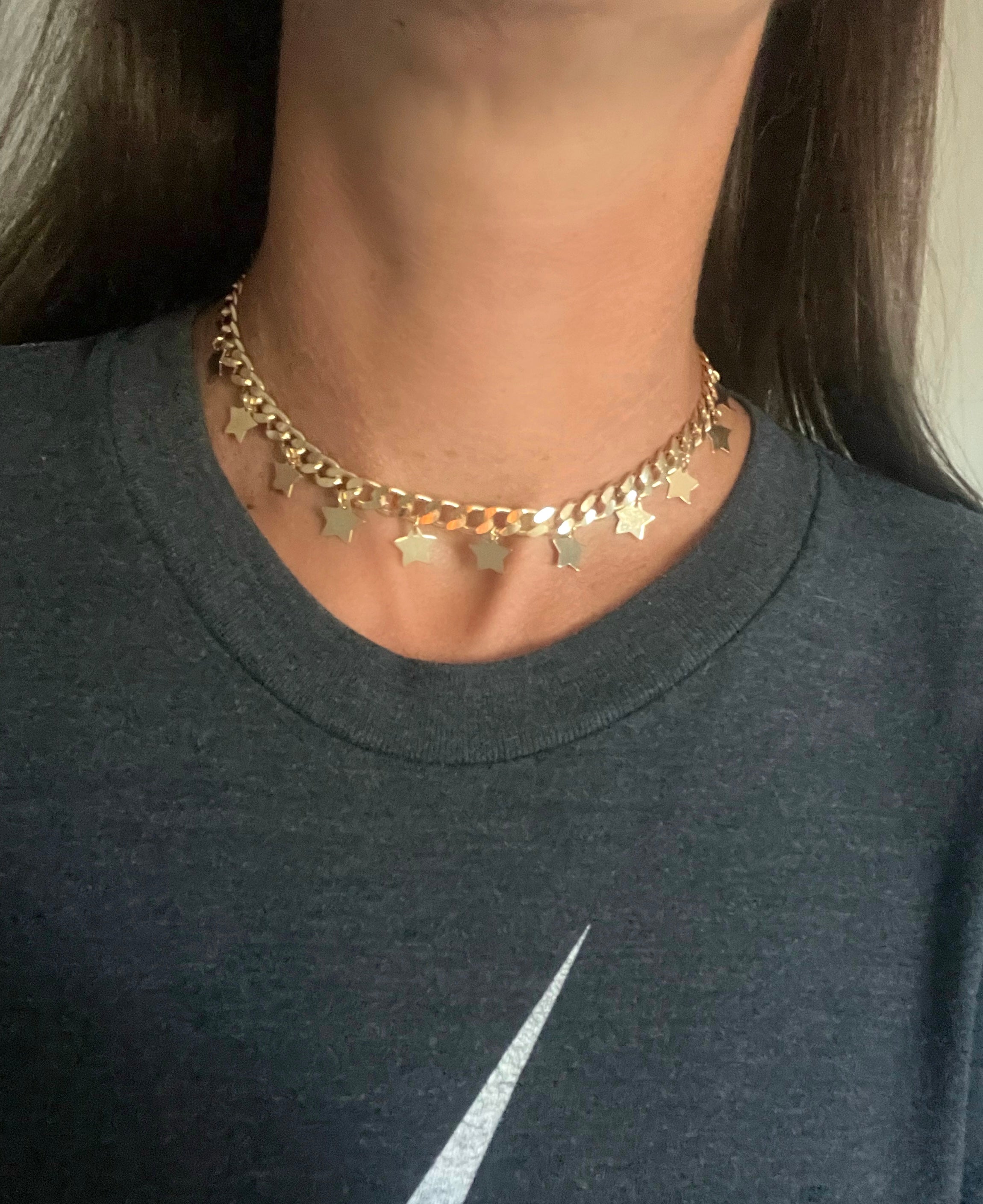 Gold Cuban Chain with Star Choker Necklace