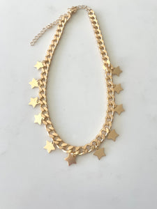 Gold Cuban Chain with Star Choker Necklace