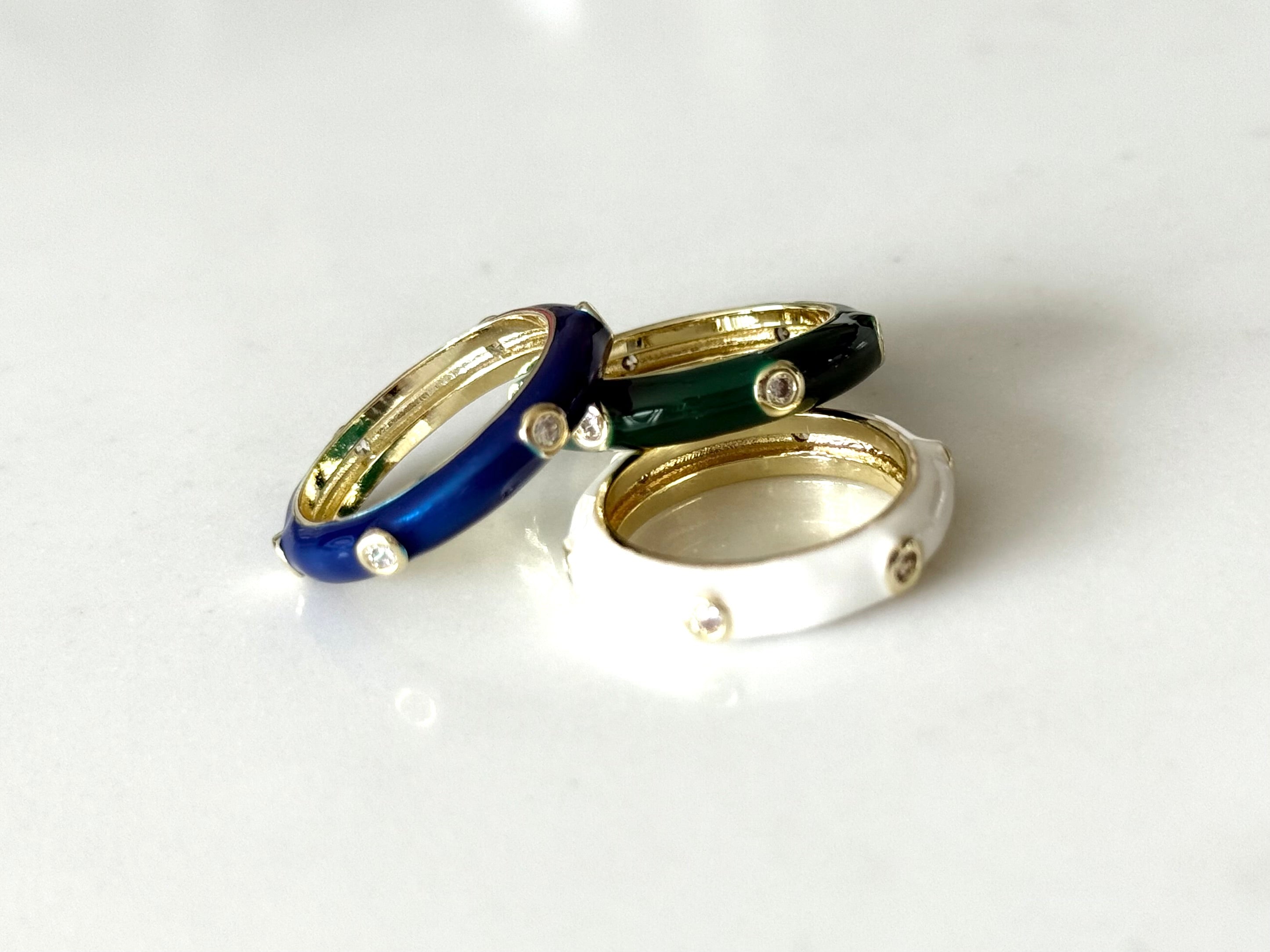 Enamel Ring with Sparkling CZ Stones