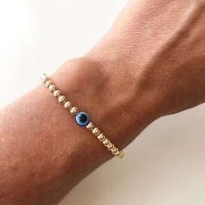 Beaded Gold Bracelet with Evil Eye Bead - Benefitting Israeli’s frontline workers to aid victims of war