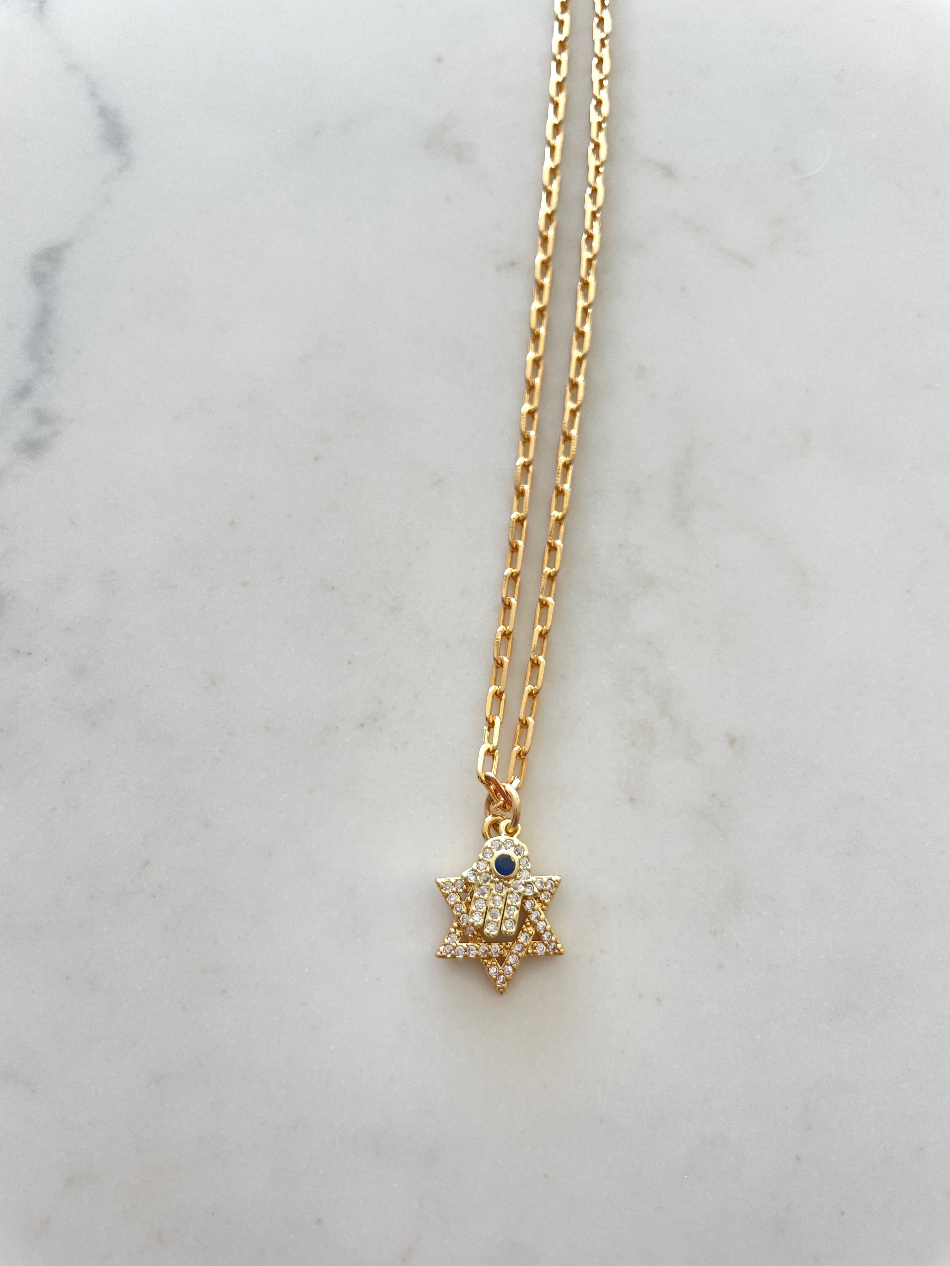 Star and Hamsa Necklace