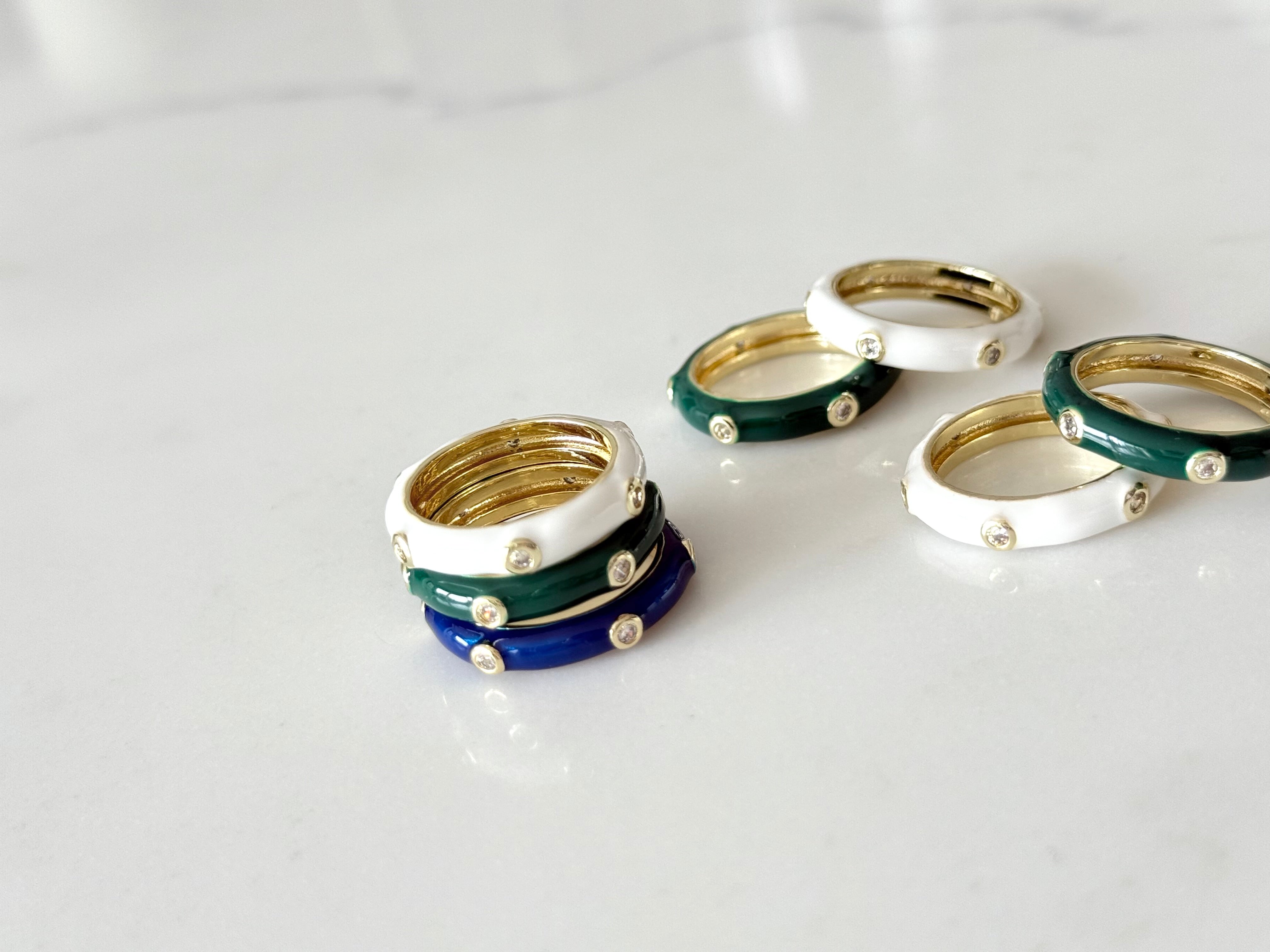 Enamel Ring with Sparkling CZ Stones