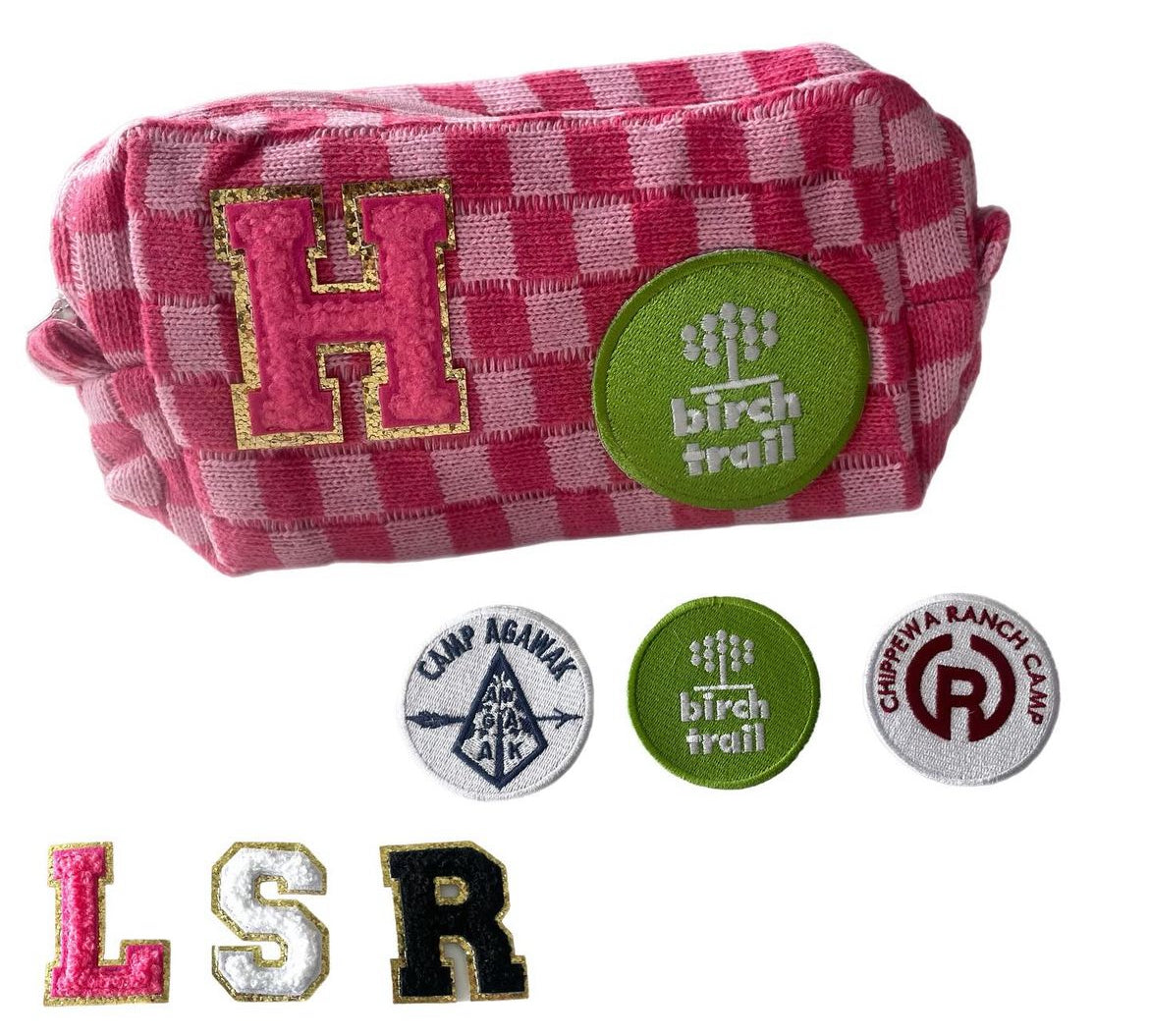 Camp Travel Organizer, Cosmetic Bag with Initial and Camp Patch