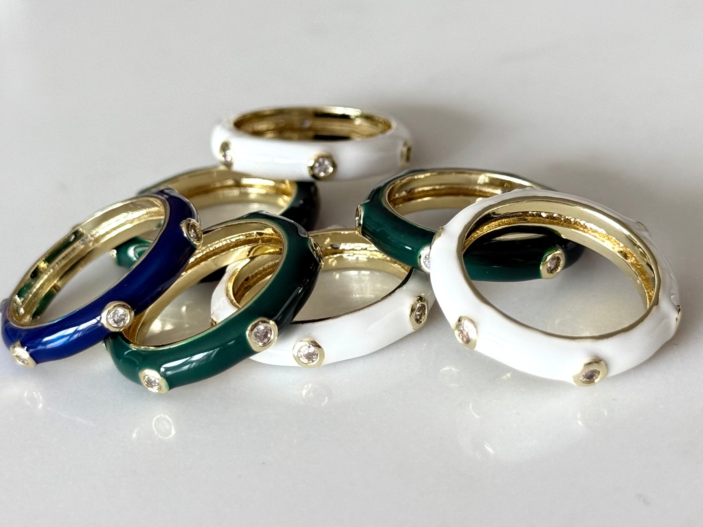 Enamel Ring with Sparkling CZ Stones