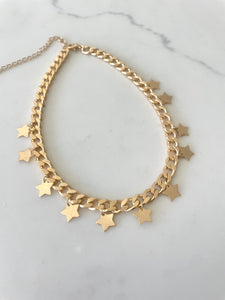 Gold Cuban Chain with Star Choker Necklace