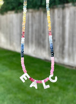 Load image into Gallery viewer, Multi colored Sapphire Initial Necklace
