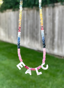Multi colored Sapphire Initial Necklace