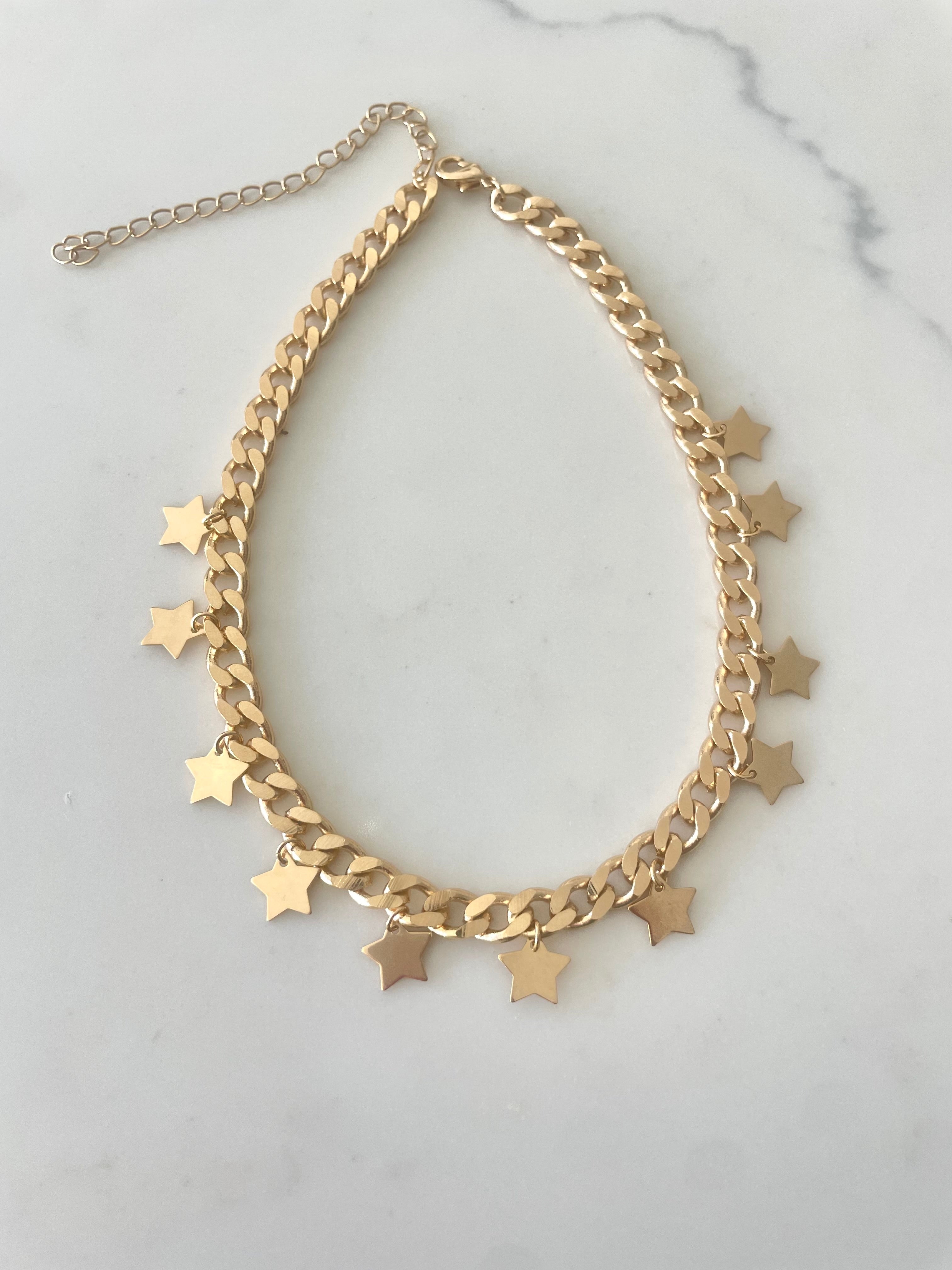 Gold Cuban Chain with Star Choker Necklace