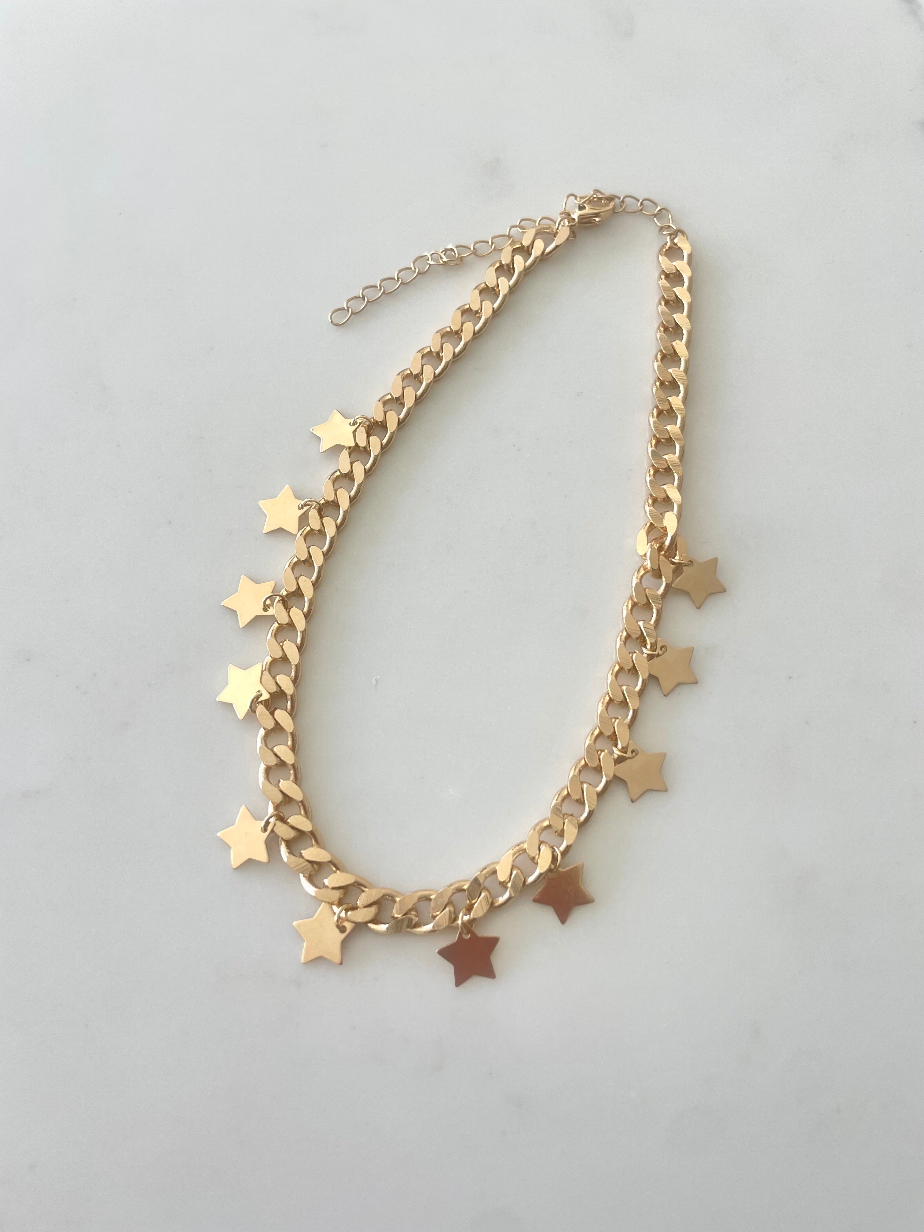 Gold Cuban Chain with Star Choker Necklace