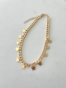 Gold Cuban Chain with Star Choker Necklace