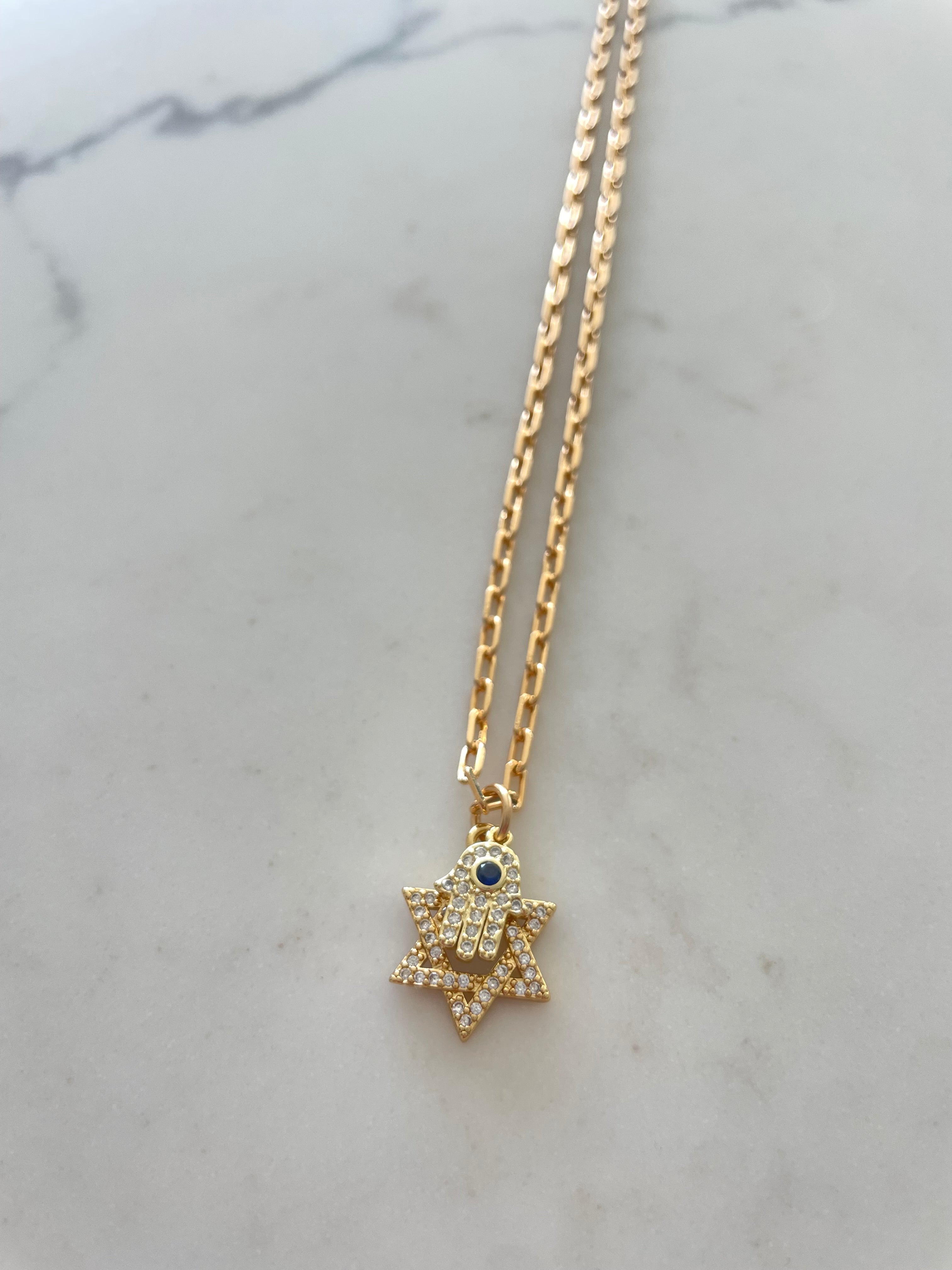 Star and Hamsa Necklace