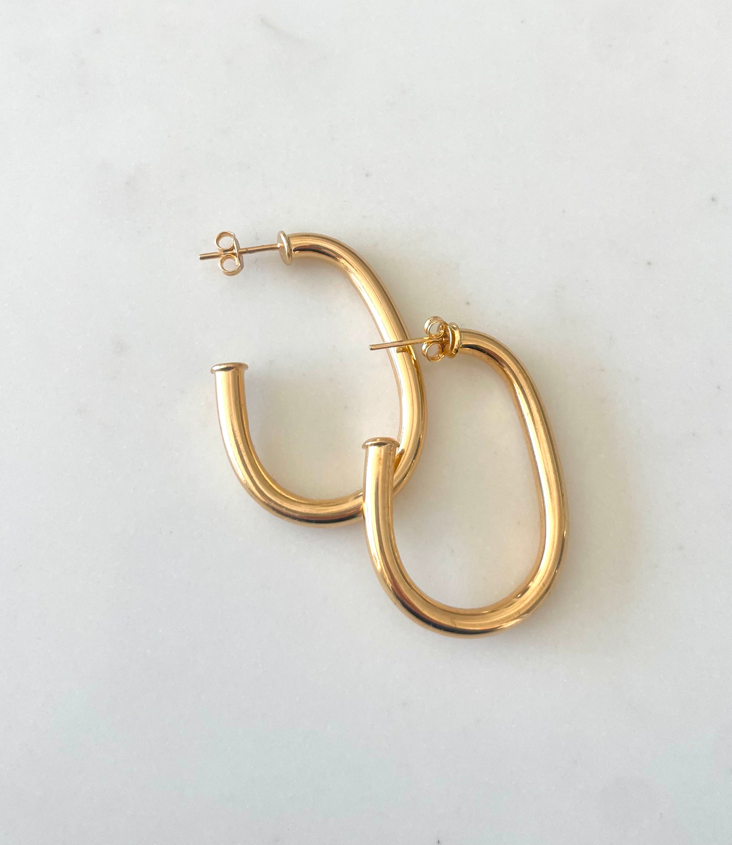 Elongated Oval Hoop Earrings