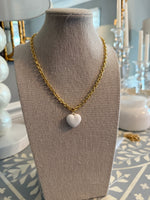Load image into Gallery viewer, White Heart on Gold Chain Necklace
