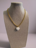 Load image into Gallery viewer, White Heart on Gold Chain Necklace
