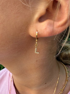 Initial (letter) Huggie Earrings with CZ, 18K gold