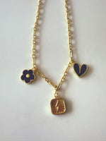 Load image into Gallery viewer, SJD Charm Necklace in Navy &amp; Gold – Clover, Heart &amp; Lightning Bolt
