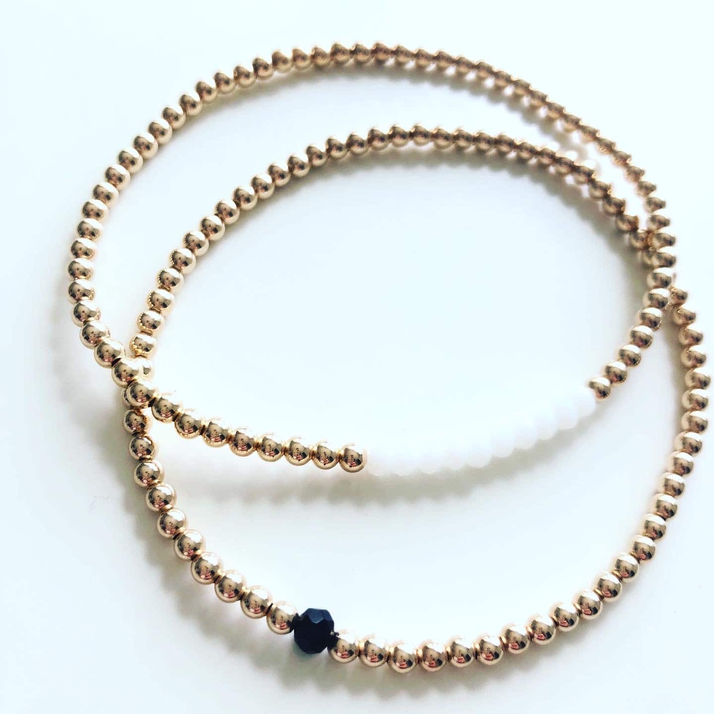 The Leslie, 3mm 14k Gold Beaded Bracelet with Colored Top