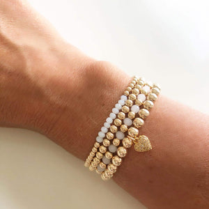 The Leslie, 4mm Gold or Silver beaded bracelet with Colored Pop