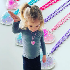 Rainbow Brite Glittery Heart Kids Necklace