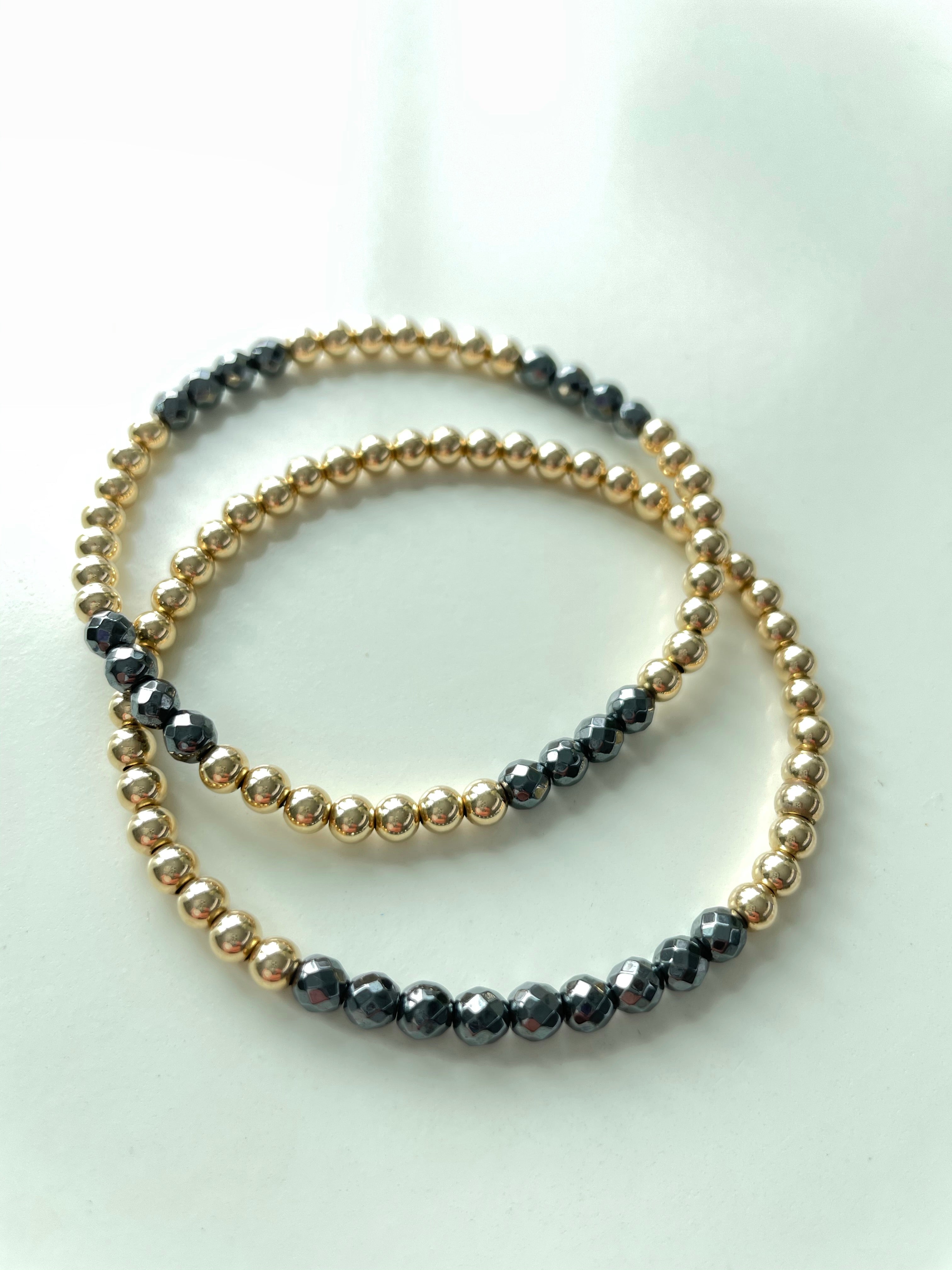 Hematite Bar Gold or Silver Beaded Bracelet