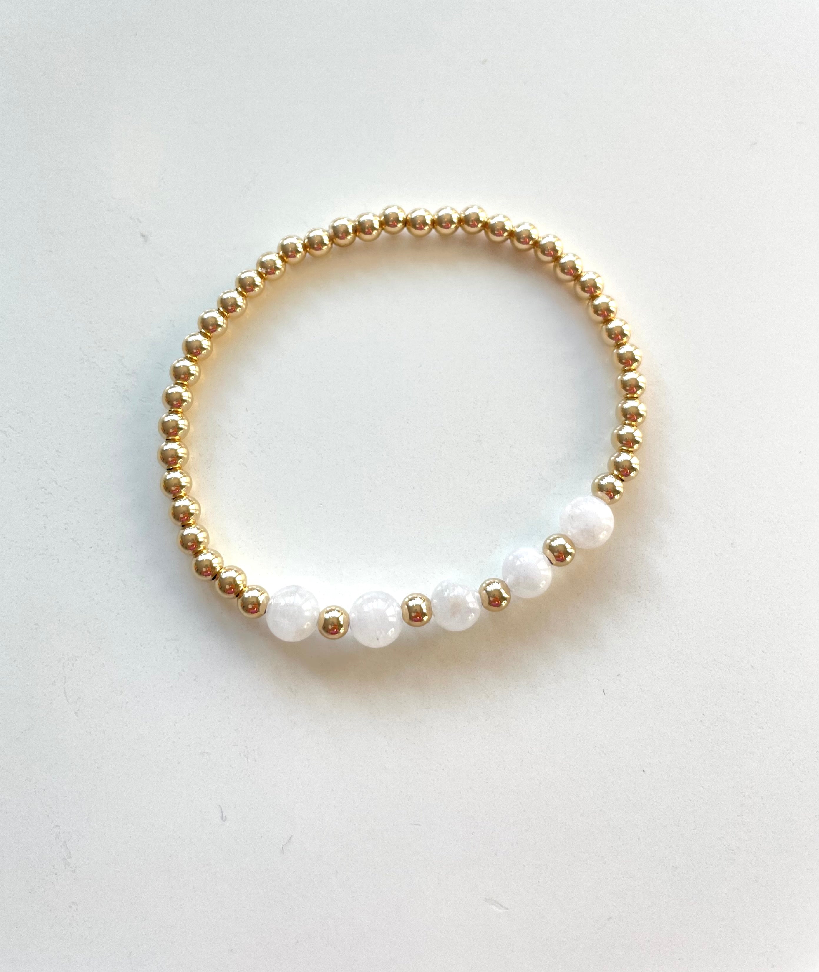 14k Gold Beaded Bracelet with Moonstone