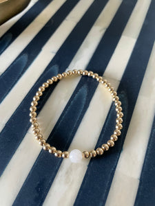 14k Gold Beaded Bracelet with Single Moonstone