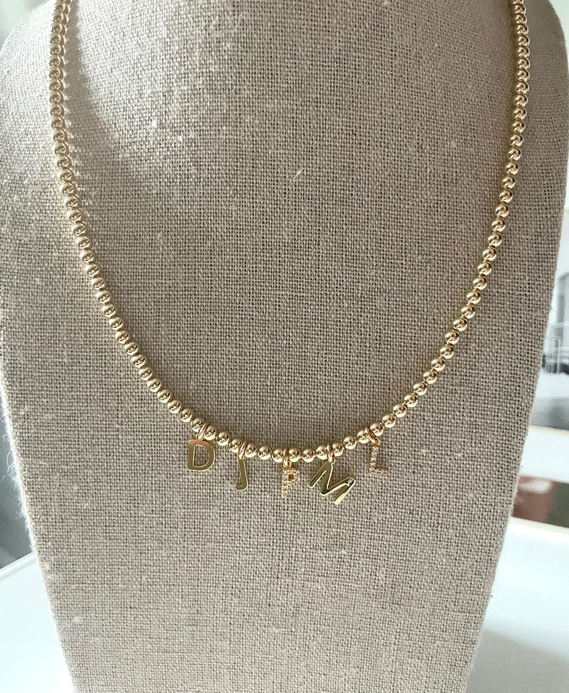 The LC Initial Gold Beaded Necklace