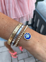 Load image into Gallery viewer, 14k Gold Filled Beaded Bracelet with Blue Evil Eye Charm
