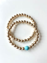 Load image into Gallery viewer, The Hannah, 6mm Gold Filled Beaded Bracelets with Turquoise Accent, set of 2
