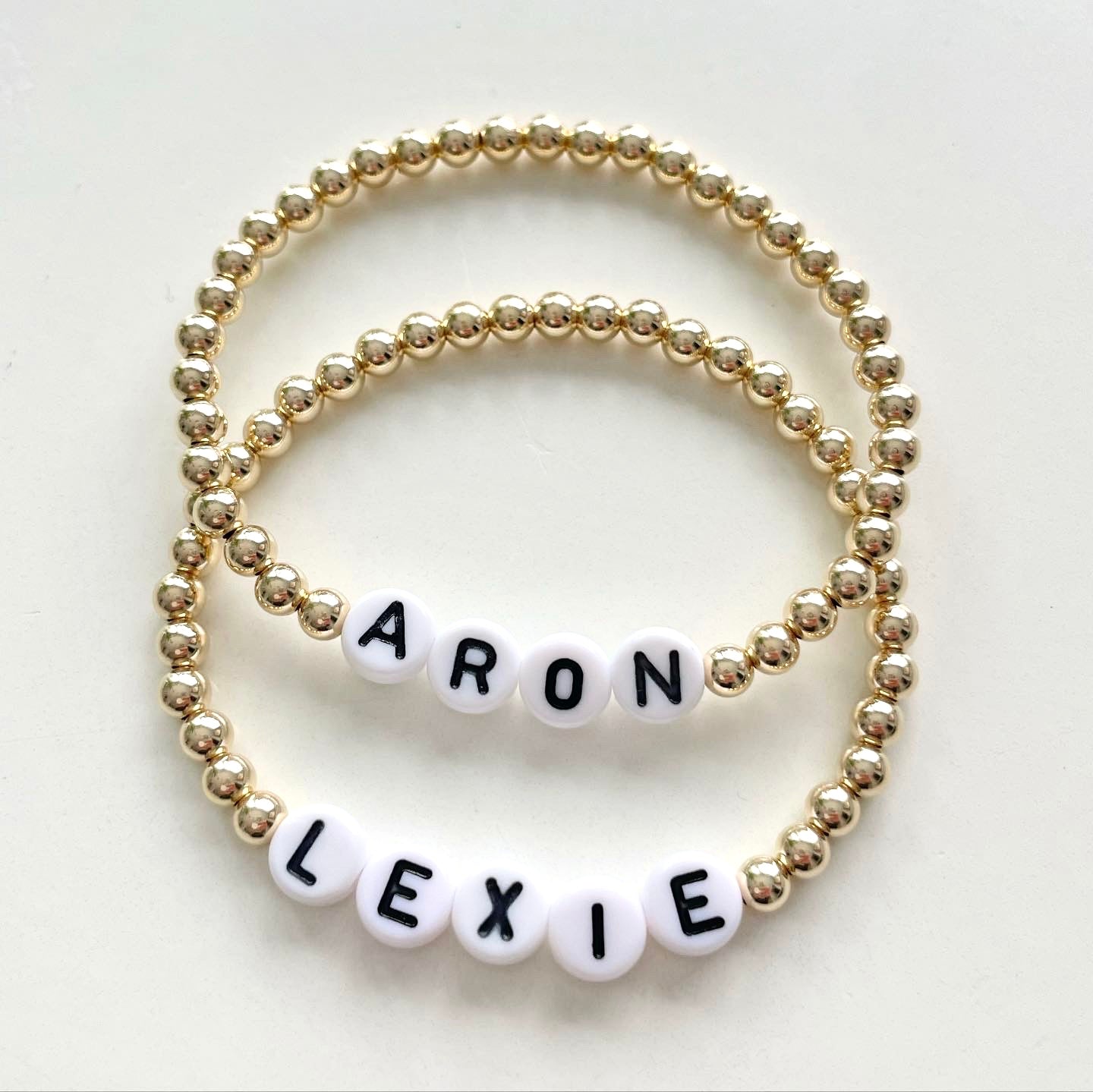 The Lily, Initial or Name Bracelet in Gold with Black on White Letter Beads