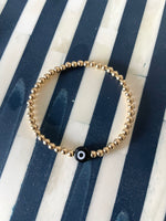Load image into Gallery viewer, 14k Gold Filled Beaded Gold Bracelet with Black Evil Eye Bead
