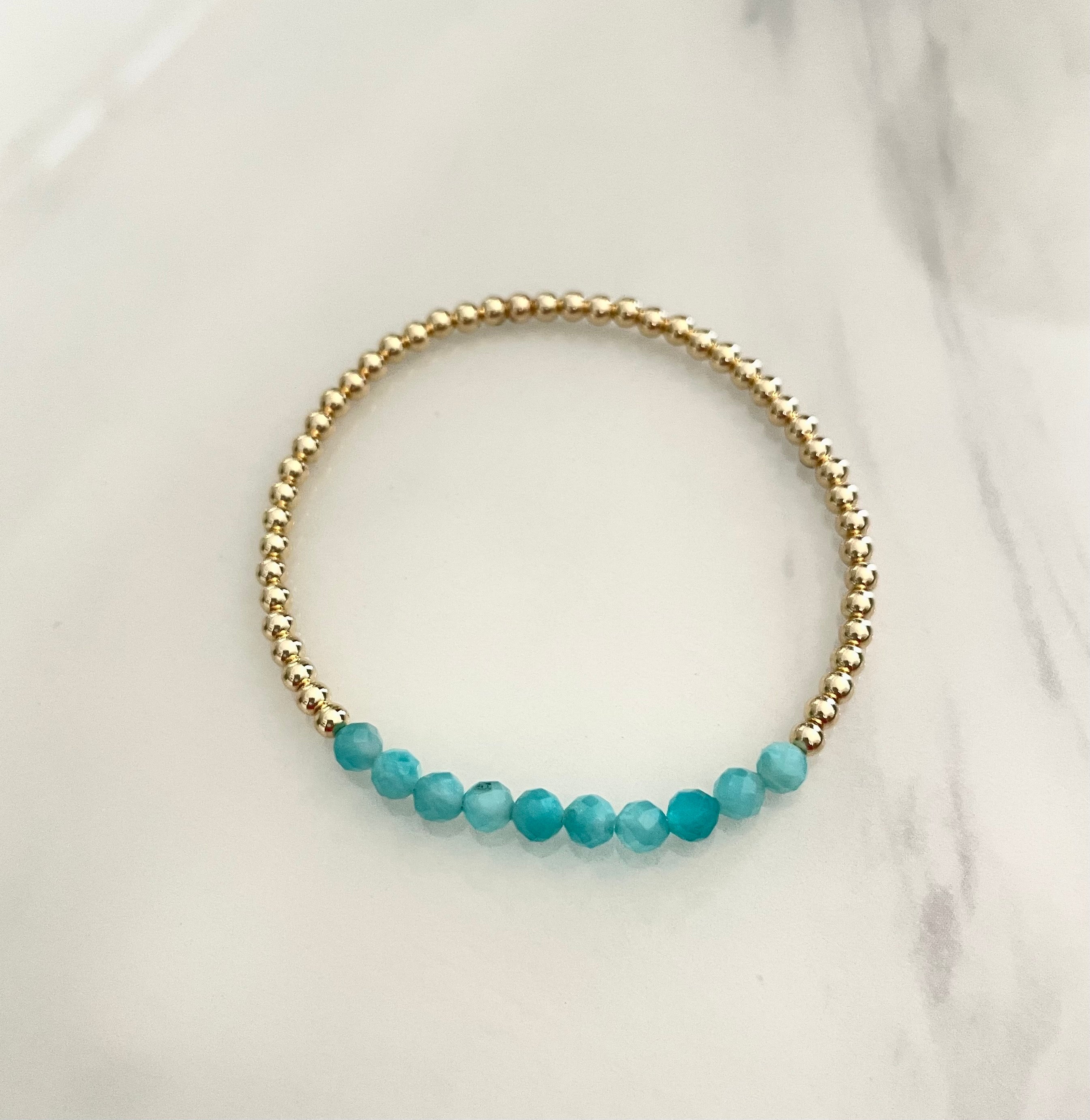 Blue Amazonite and Gold Beaded Bracelet