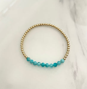 Blue Amazonite and Gold Beaded Bracelet