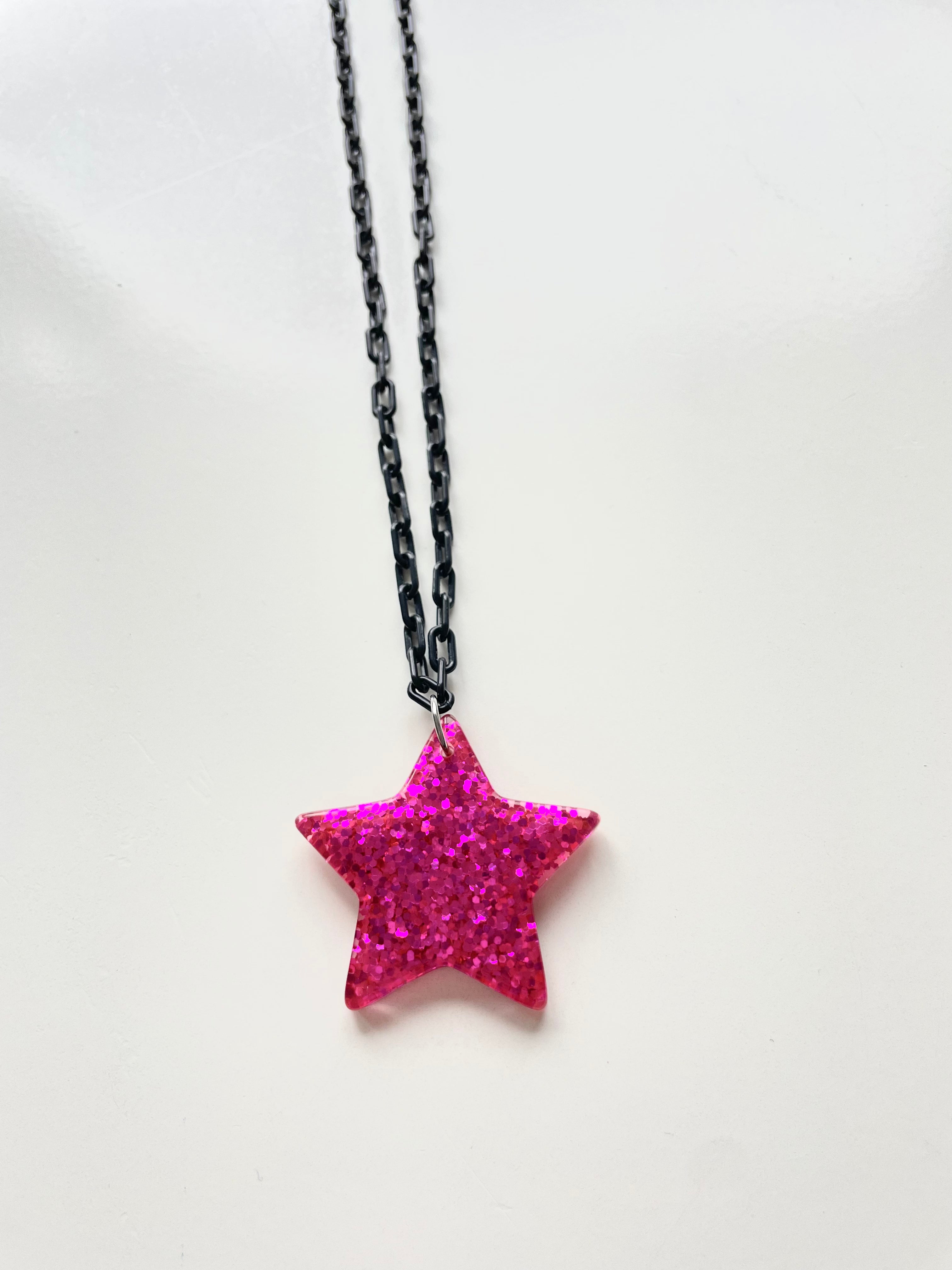 Pink Glittery Star Charm Necklace