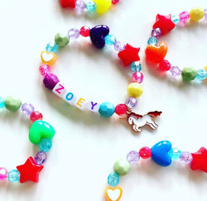 The Zoey, Kids Name and Unicorn Rainbow Bracelet