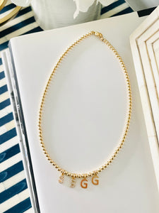 The LC Initial Gold Beaded Necklace