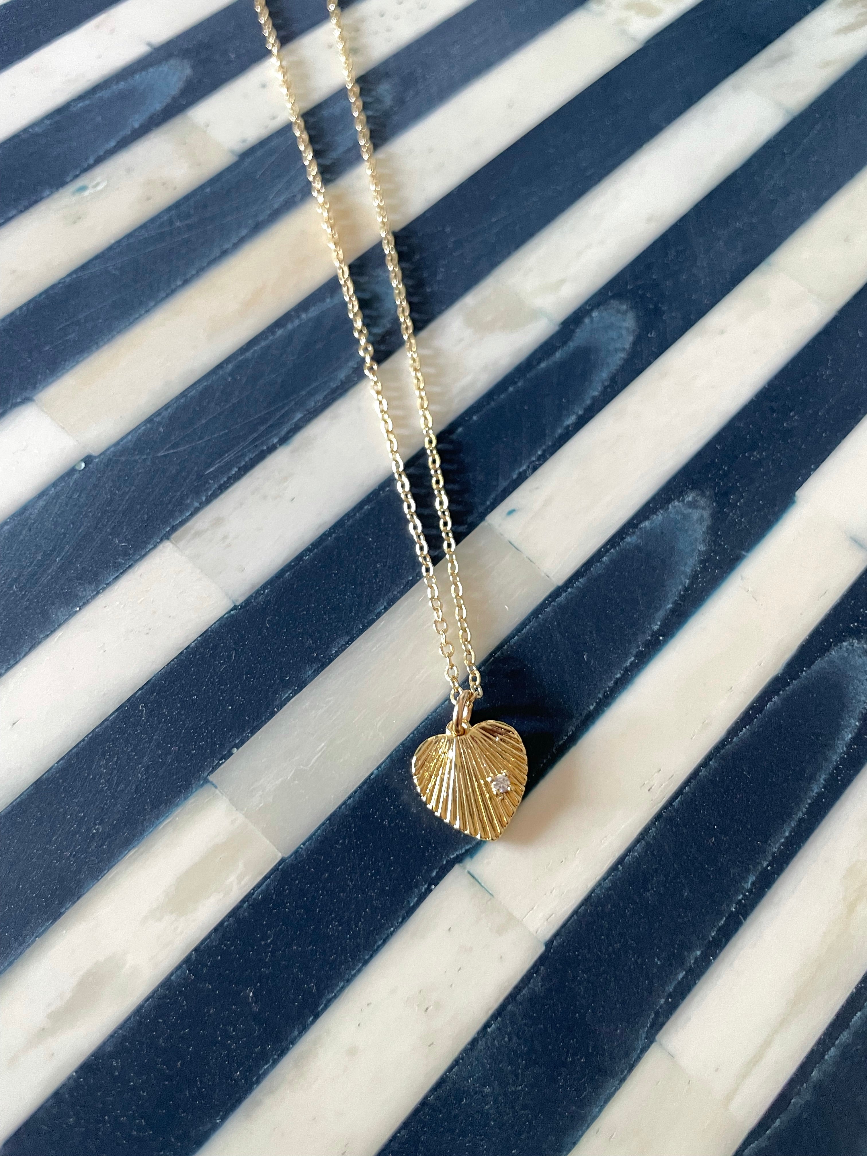 Textured Heart Necklace on Gold Dainty Chain