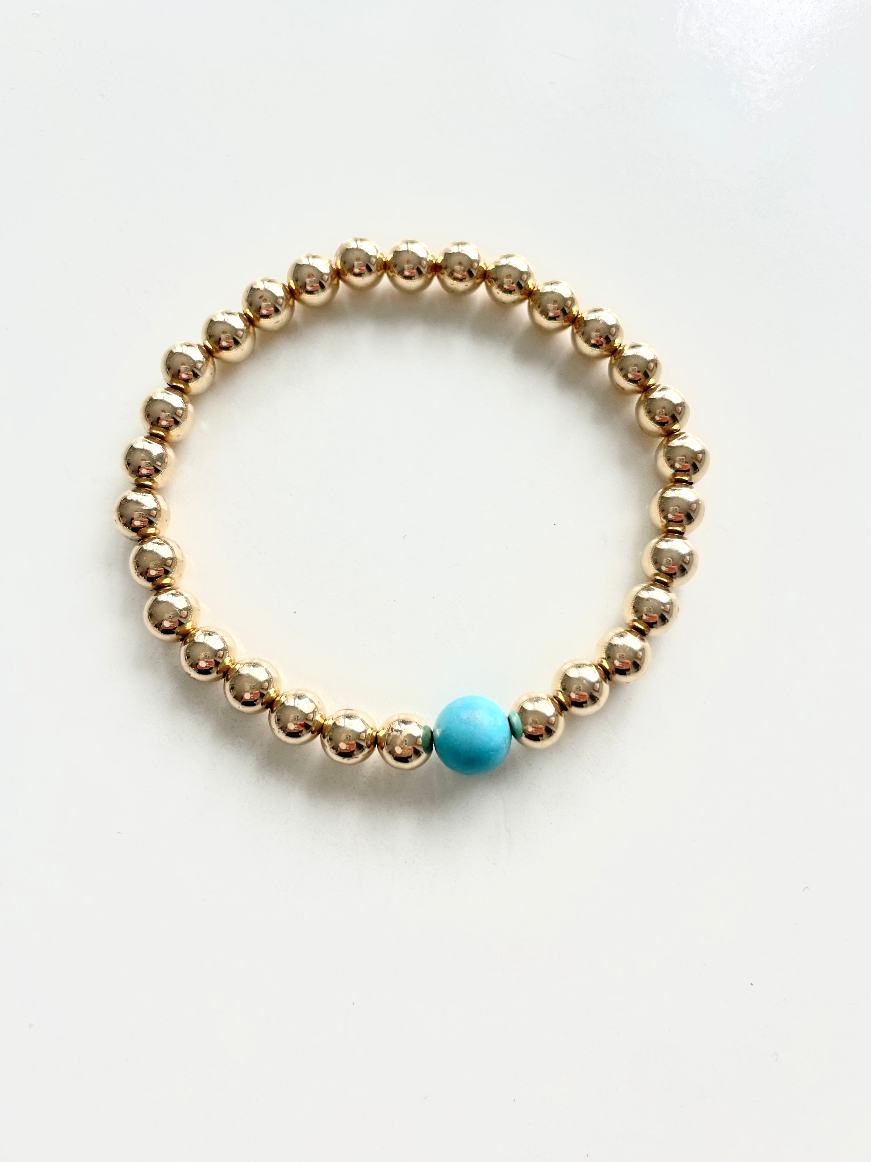 The Hannah, Gold Beaded Bracelet with Turquoise Bead