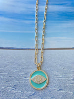 Load image into Gallery viewer, Turquoise Evil Eye Paperclip Necklace
