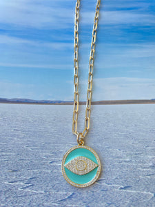 Turquoise Evil Eye Paperclip Necklace