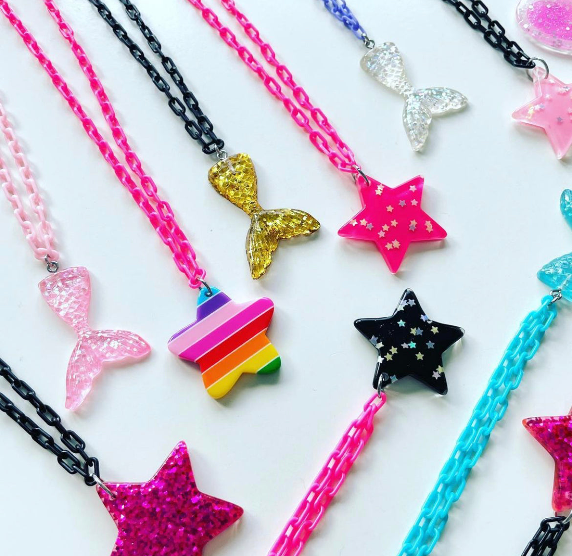 Rainbow Brite Glittery Star Charm Necklace
