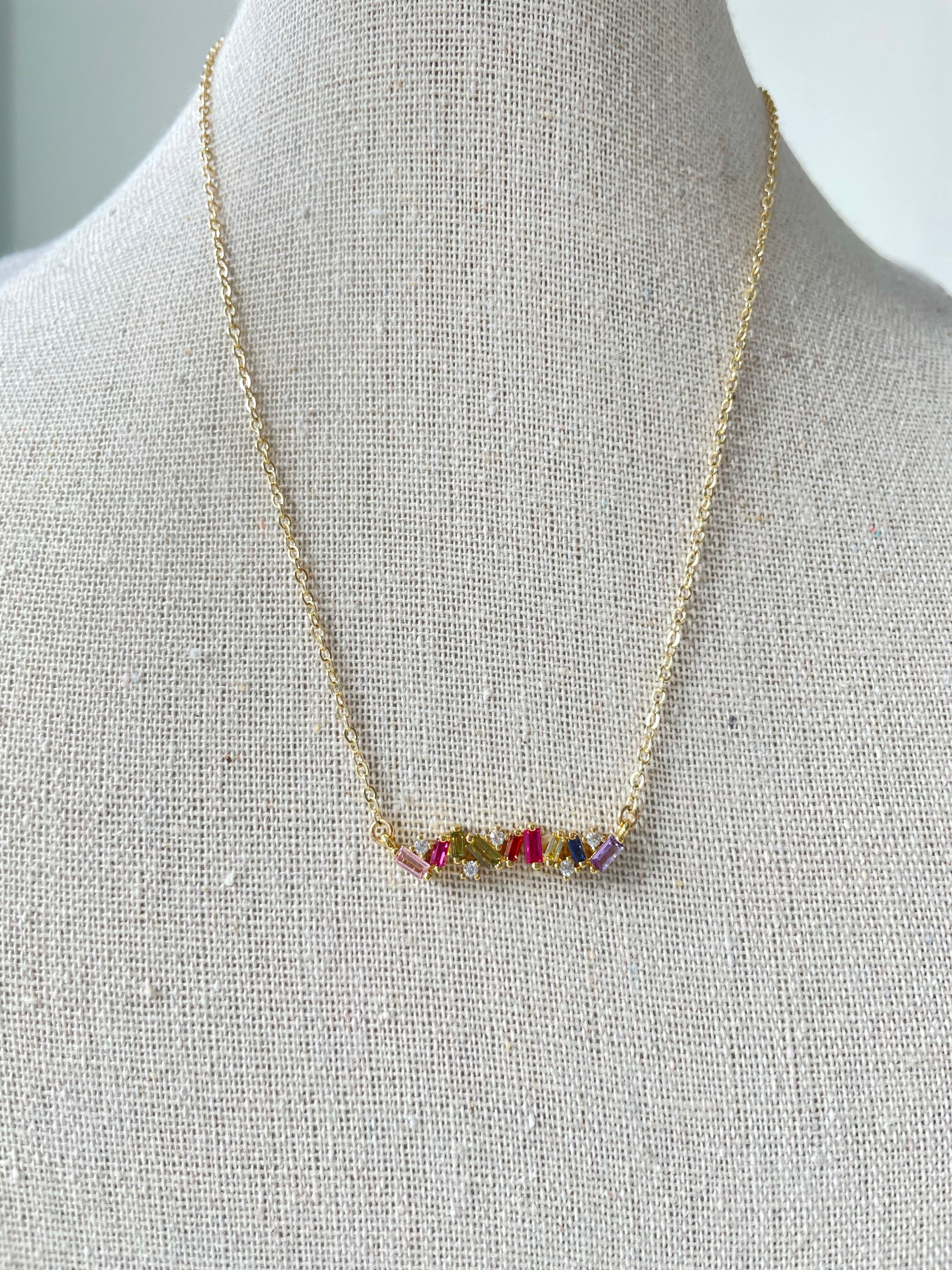 Colored Rainbow Bar Necklace