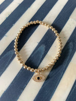 Load image into Gallery viewer, 14k Gold Filled Beaded Bracelet with Evil Eye Charm
