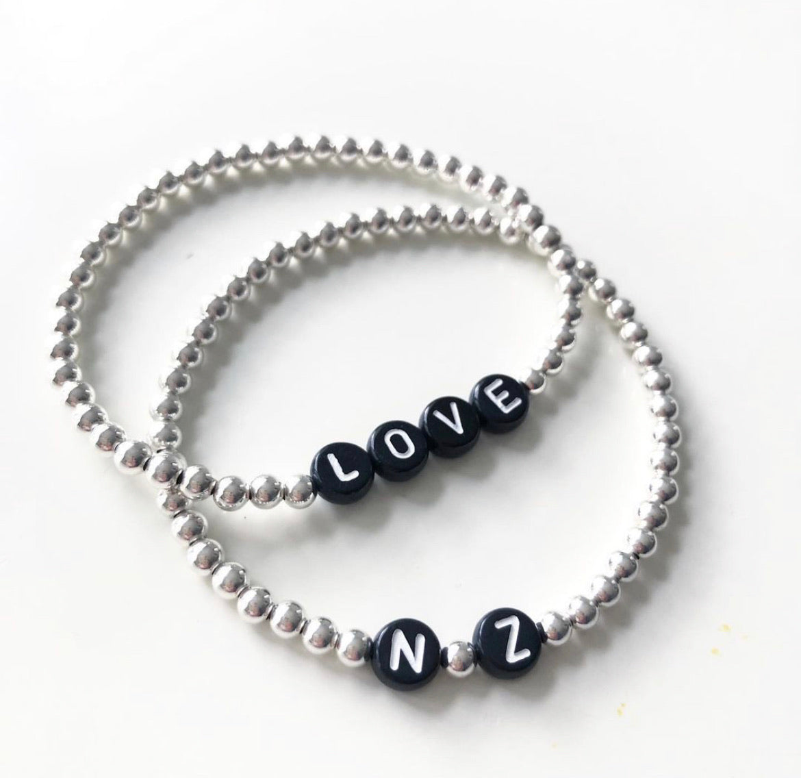 The Lily Name or Initial Silver Beaded Bracelet
