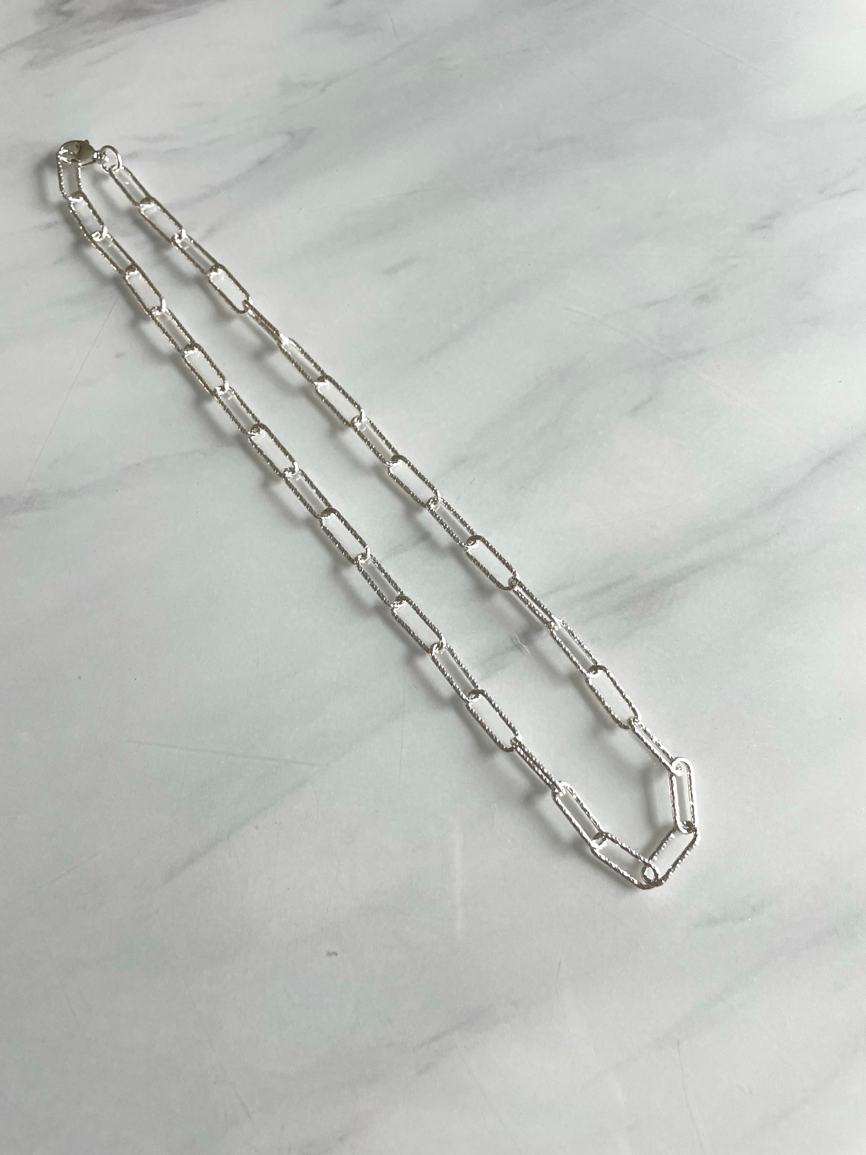 Textured  Sterling Silver Chain Link Necklace
